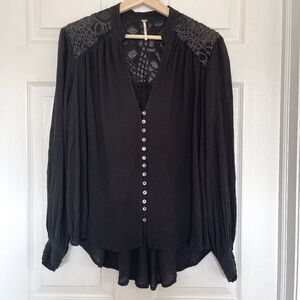 Free People Blouse with Metallic Silver Embroidery Sz S Gently Used